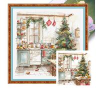Christmas Stamped Cross Stitch Kits 45x45cm, Christmas House Counted Cross Stitch Kits for Beginners Adults, Needlepoint Patterns Dimensions Needlecrafts Embroidery Kits Arts and Crafts