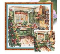 Christmas Stamped Cross Stitch Kits 45x45cm, Christmas House Counted Cross Stitch Kits for Beginners Adults, Needlepoint Patterns Dimensions Needlecrafts Embroidery Kits Arts and Crafts