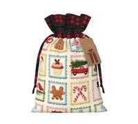Christmas Stamps Cream Seamless Pattern Christmas Burlap Gift Bags With Drawstring And Tags - Tiny Small Gift Bags For Xmas Candy And Christmas Supplies, Christmas Drawstring Gift Bags 8.3×11.8in