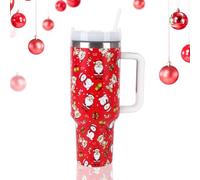 Christmas Stanley Cup 40oz Insulated Tumbler with Straw Lid & Handle - Festive Red Stainless Steel Double Walled Travel Mug for Hot/Cold Drinks (B)