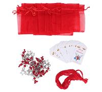 Christmas Star Keychain Decorations Set, 20 Piece Holiday Ornament Kit with Stainless Steel Clasps, Paper Bags, Linen Tags and String for Tree, Present Wrapping and Party Decor (Red)