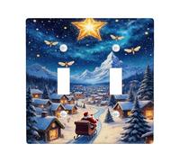 Christmas Star Light Switch Cover Plates/Outlet Covers, Blue Winter Night Scene for Holiday Decor, Thermoplastic Wall Plates, Standard Size Double Toggle