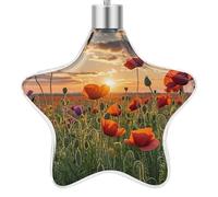 Christmas Star Ornaments - 3.7 Inch Xmas Tree Hanging Decor, Red Poppy Flower Field in Sunset Double Sided Pattern Festive Xmas Pendant, Holiday Home Party Decoration Gifts