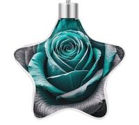 Christmas Star Ornaments - 3.7 Inch Xmas Tree Hanging Decor, Teal Gray Rose Flower Double Sided Pattern Festive Xmas Pendant, Holiday Home Party Decoration Gifts