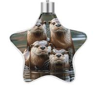 Christmas Star Ornaments - 3.7 Inch Xmas Tree Hanging Decor, Three Brown Otters Double Sided Pattern Festive Xmas Pendant, Holiday Home Party Decoration Gifts