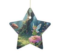 Christmas Star Ornaments - Fantasy ForestPersonalized Ceramic Hanging Decor for Xmas Tree Home Fireplace Wall Party Decoration, Festive Holiday Star Shaped Ornaments Gift