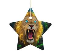Christmas Star Ornaments - Fluorescent LionPersonalized Ceramic Hanging Decor for Xmas Tree Home Fireplace Wall Party Decoration, Festive Holiday Star Shaped Ornaments Gift
