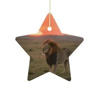 Christmas Star Ornaments - Lion on African SavannahPersonalized Ceramic Hanging Decor for Xmas Tree Home Fireplace Wall Party Decoration, Festive Holiday Star Shaped Ornaments Gift