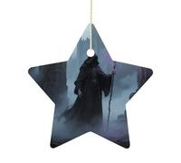 Christmas Star Ornaments - Magician in Castle RuinsPersonalized Ceramic Hanging Decor for Xmas Tree Home Fireplace Wall Party Decoration, Festive Holiday Star Shaped Ornaments Gift
