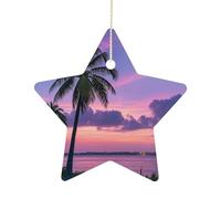 Christmas Star Ornaments - Palm Tree Purple SunsetPersonalized Ceramic Hanging Decor for Xmas Tree Home Fireplace Wall Party Decoration, Festive Holiday Star Shaped Ornaments Gift