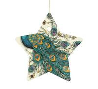 Christmas Star Ornaments - Peacock PatternPersonalized Ceramic Hanging Decor for Xmas Tree Home Fireplace Wall Party Decoration, Festive Holiday Star Shaped Ornaments Gift