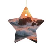 Christmas Star Ornaments - Reef at SunsetPersonalized Ceramic Hanging Decor for Xmas Tree Home Fireplace Wall Party Decoration, Festive Holiday Star Shaped Ornaments Gift