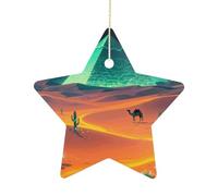 Christmas Star Ornaments - Shining DesertPersonalized Ceramic Hanging Decor for Xmas Tree Home Fireplace Wall Party Decoration, Festive Holiday Star Shaped Ornaments Gift