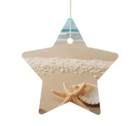 Christmas Star Ornaments - Starfish Shell and BeachPersonalized Ceramic Hanging Decor for Xmas Tree Home Fireplace Wall Party Decoration, Festive Holiday Star Shaped Ornaments Gift