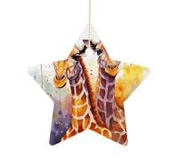 Christmas Star Ornaments - Watercolor GiraffesPersonalized Ceramic Hanging Decor for Xmas Tree Home Fireplace Wall Party Decoration, Festive Holiday Star Shaped Ornaments Gift