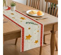 Christmas Star Table Runner, Rustic Golden Stars and Greenery Holiday Kitchen Dining Decor for Family Gatherings 13x72 Inch