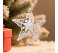 Christmas Star Tree Topper Hollowed Five-Pointed Star Christmas Tree Top Decoration for Holiday Home Party (White, 30cm/11.81inches)
