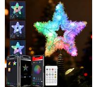 Christmas Star Tree Topper Lights, Smart App Remote Control Topper Lighted, LED Color Changing Tree Star Sync with Music, Dimmable, Timer, USB Topper for Xmas Party Gift Décor
