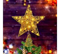 Christmas Star Tree Topper, Warm Star Lighted Xmas Tree Toppers Glittered Star-shaped Metal Treetop Snowflake Decorations Projector for Indoor Outdoor Christma Tree