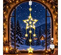 Christmas Star Window Lights 1PCS, USB Battery Operated, 8 Modes, Timer | Battery Removable, LED Christmas Decorations for Indoor Outdoor, Xmas Tree, Garland, Party, Wedding, Garden, Warm White