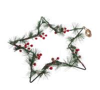 Christmas Star Wreath with Artificial Pine and Red Berries