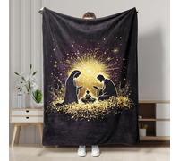 Christmas Starry Night Throw Blanket, Black Nativity Scene Decorative Cozy Blanket, Winter Holiday Soft Fabric for Sofa, Bed, All Season Use 60x80 Inch