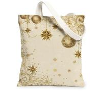 Christmas Stars Canvas Tote Bags, Elegant Winter Pattern Reusable Grocery Bags, Vintage Washable Shoulder Strap Canvas for Travel Beach Picnic 13x15 Inch