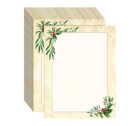 Christmas Stationery Paper - 50Pcs 8.5x11In Decorative Border Holiday Sheets, Festive Pine Berry Letter Writing Paper, Printable Celebration Design for Greeting Cards | Notes Invitations Weddings