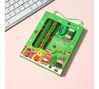 Christmas Stationery Set,Pencil Eraser Ruler Notebook Sharpener Set ,Pencil Case With Stationery Included,Student Supplies Student Gift Boxes For Those You Care About (Green)