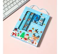 Christmas Stationery Set,Pencil Eraser Ruler Notebook Sharpener Set ,Pencil Case With Stationery Included,Student Supplies Student Gift Boxes For Those You Care About (Blue)