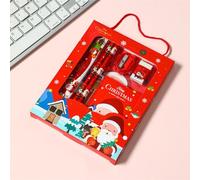 Christmas Stationery Set,Pencil Eraser Ruler Notebook Sharpener Set ,Pencil Case With Stationery Included,Student Supplies Student Gift Boxes For Those You Care About (Red)