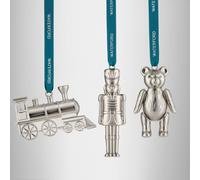 Christmas Steam Train Teddy and Nutcracker Silver Ornament Set Of 3