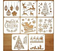 Christmas Stencils, 8Pcs, Reusable Xmas Window Art Stencils with Snowflakes, Deer, Tree Designs. Snow Spray Stencils.