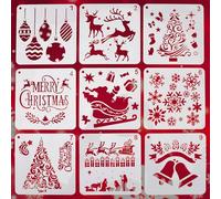 Christmas Stencils for Crafts Reusable - 9Pcs Xmas Painting Drawing Template Christmas Window Stencils for Snow Spray Art DIY Crafts Glass Painting on Wood and Window,Xmas Gifts