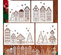 Christmas Stencils for Window Glass Large Christmas Stencil Reusable Xmas Village Tree House Holiday Drawing Templates for Painting on Wall Canvas Paper Doormat