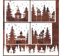 Christmas Stencils for Window Glass Large Christmas Village Stencil for Wood Christmas Tree House Holiday Drawing Templates for Painting on Wall Canvas Paper Doormat
