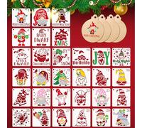Christmas Stencils Set with Gnome Motifs, Reusable Painting Stencils in Colour for DIY Crafts, Cards, Windows, Wood, Fabric and Christmas Decoration, Pack of 30