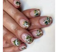 Christmas Stick on Nails Full Covers | Christmas Tree Designs with French Tips, Full Covers for Women, Easy Application, False Nails, Accessories
