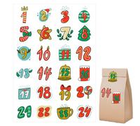 Christmas Sticker,Advent Number Stickers - 1-24 Numbers Sealing Labels Countdown Calendar for Water Bottle Winter Festival Wall Door Party Adult Child