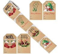 Christmas Sticker Labels - 1 Sheet Kraft Paper Gift Tags | Durable Self Adhesive Decorative Paper Labels - Colourful Holiday Packaging Stickers | Ideal for Gifts, Parties