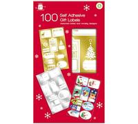 Christmas Sticker Labels Self Adhesive - 100 Recyclable Xmas Labels Gift Tags Gold & Silver Foil & Fun Novelty Designs - Easy to Use Assorted Sizes Gifts Wrapping Christmas