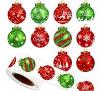 Christmas Stickers - 500 Pieces Self-Adhesive Decals, Coated Paper Round Labels, Colorful Holiday Ball Sticker with Vibrant Red and Green Design | Decorative Craft Stickers for Scrapbook and Statione
