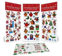 Christmas Stickers Decorating 3 Pack Sheet - Self Adhesive Merry Xmas Crafting, Scrapbook, Gift, Present, Party Bag Filler, Card Making Supplies for Kids - Santa Claus, Reindeer, Snowmen, Snowflake