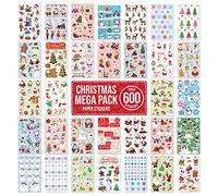 Christmas Stickers Decorating Bulk Pack Xmas Sale 32 Sheets - Over 600 Self Adhesive Paper Stickers - Merry Xmas Crafting, Scrapbook, Gift, Present, Party Bag Filler, Card Making Supplies for Kids