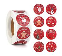 Christmas Stickers Roll 500pcs, Christmas Decorations Adhesive Stickers 1 Inch 8 Designs Round Labels, Christmas Holiday Tag Stickers for Envelope Bag Christmas Crafts Decorations Party