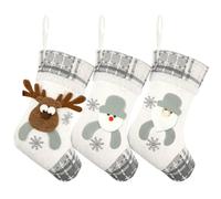 Christmas Stocking, 3pcs Personalised Christmas Stockings, Xmas Stockings with Santa/Snowman/Reindeer, Sock Sack Gift Bag for Fireplace, Christmas Tree Decoration (Grey)