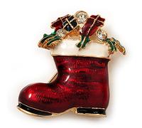 Christmas Stocking Brooch In Gold Plated Metal - 40mm L
