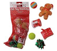Christmas Stocking Cat Toys with Catnip 6 Piece Gift Set including Balls and more - (Gingerbread Man Mix 4202)