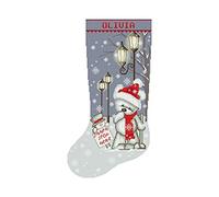 Christmas Stocking Cross Stitch Patterns for Adults, Personalized Easy Counted Simple Blue Embroidery Patterns for Beginners, Cute Funny Bear Snowman Design DIY, Digital Download