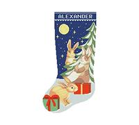 Christmas Stocking Cross Stitch Patterns for Adults, Personalized Easy Counted Simple DMC Embroidery Patterns for Beginners, Cute The Velveteen Rabbit Blue Holiday Design DIY, Digital Download